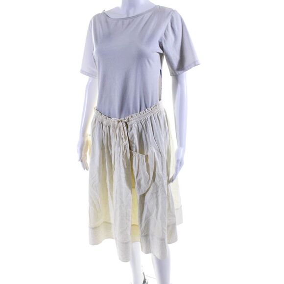 Theory Womens Elastic Waist Drawstring Midi Circle Skirt Ivory Linen Size XL - Picture 2 of 4